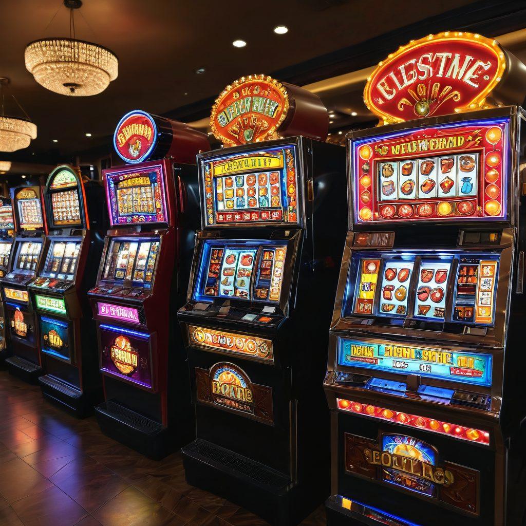 A colorful and inviting penny slot machine with bright, spinning reels adorned with fun symbols like fruits and dollar signs. In the foreground, joyous beginners of diverse backgrounds are laughing and cheering as they play, with stacks of shiny coins around them. The backdrop features a lively casino atmosphere with sparkling lights and excitement in the air. The atmosphere should exude fun and leisure, capturing the thrill of penny gaming. vibrant colors. super-realistic.
